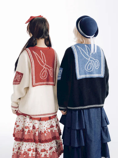 Contrasting Navy Collar Knit Cardigan【s0000014155】