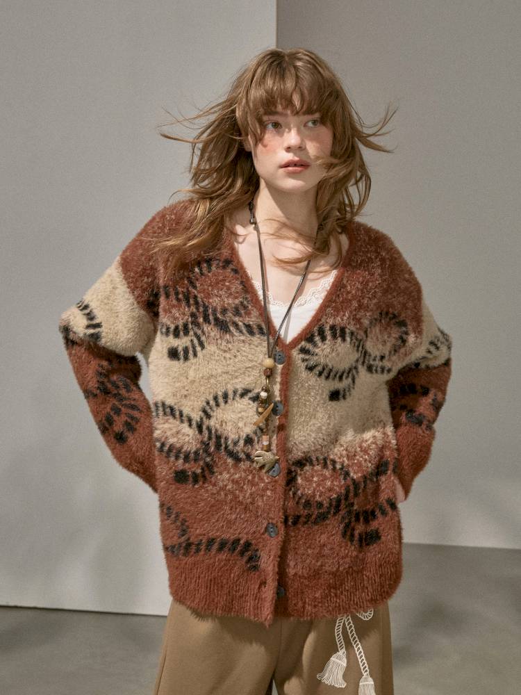 Oversized V-Neck Knit Cardigan【s0000014404】