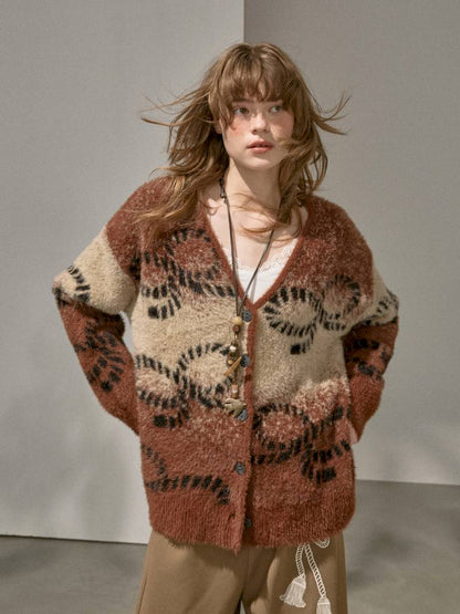 Oversized V-Neck Knit Cardigan【s0000014404】