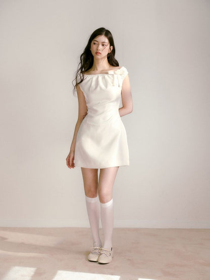 Satin Elastic One Shoulder Bowknot Waisted Dress【s0000013237】