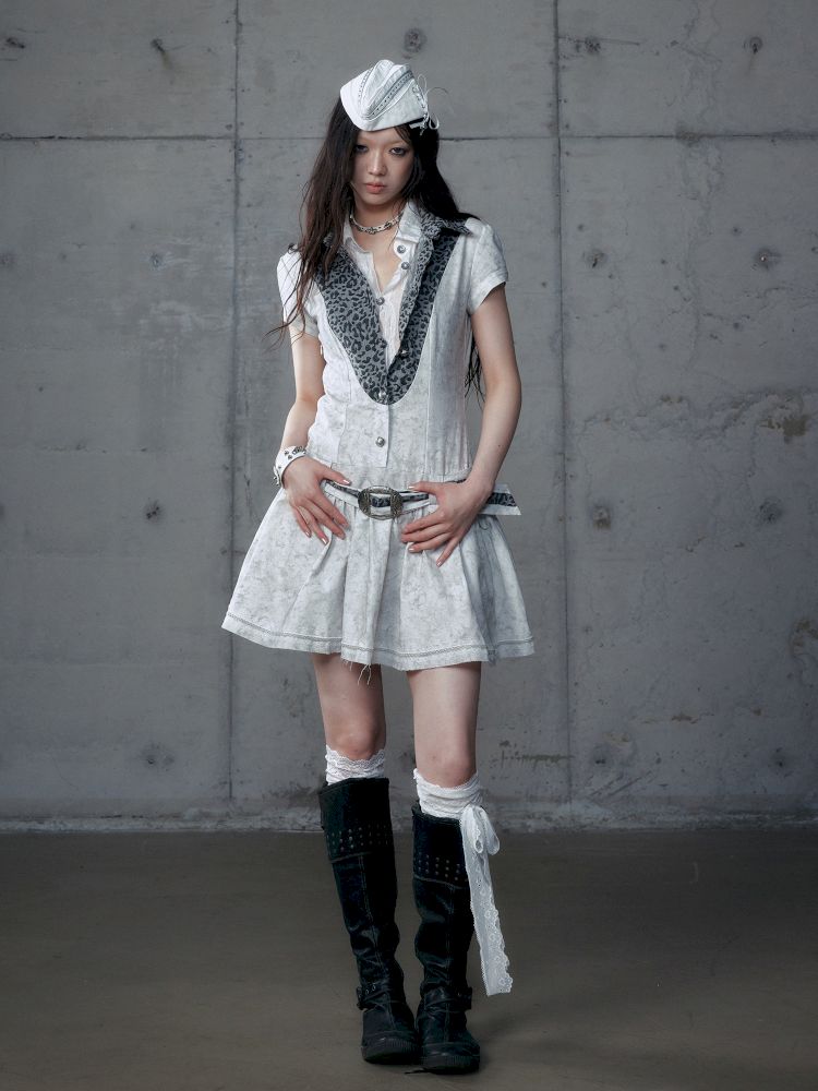 Short Sleeve Fake Two Piece Spliced Shirt Dress【s0000013466】