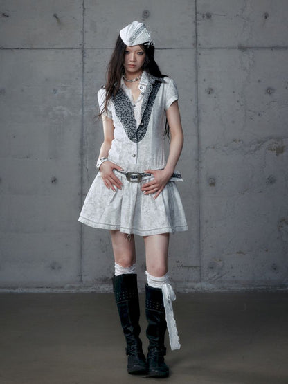 Short Sleeve Fake Two Piece Spliced Shirt Dress【s0000013466】