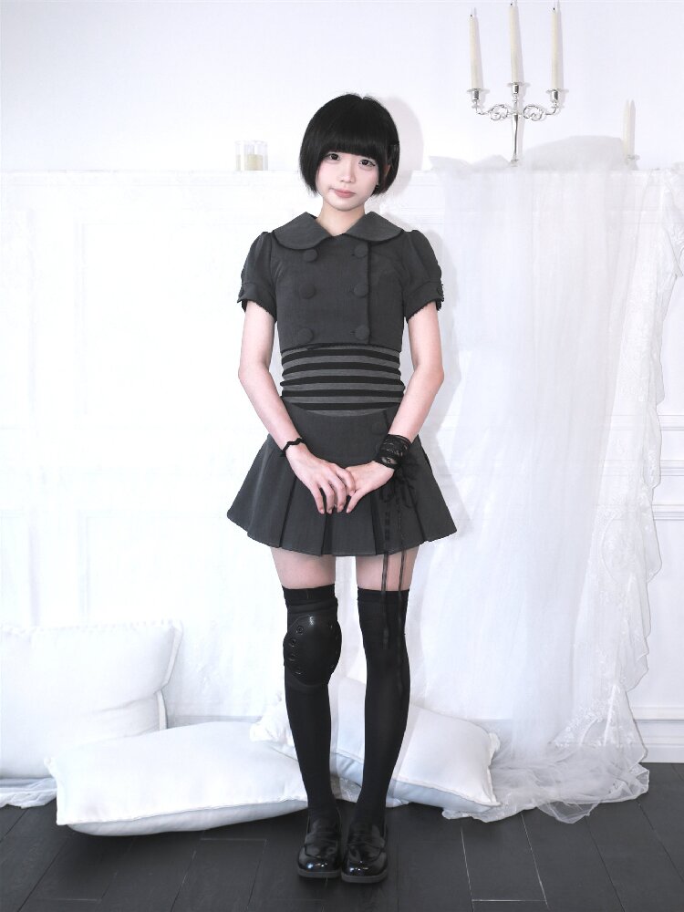 Gray Pleated Midi Skirt Blazer Set【s0000017400】