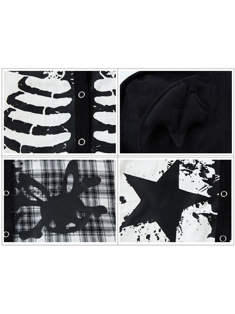 Demon Skeleton Print Hooded Shirt【s0000016054】