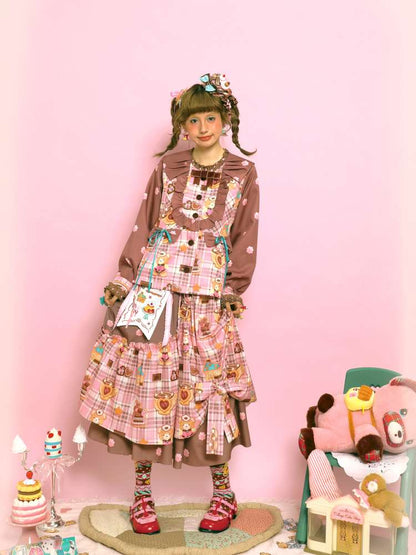 Embroidered Patch Design Bow Elastic Waist Skirt【s0000014515】