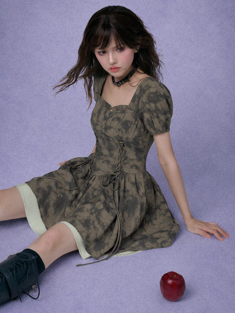 Strap Giant Waist Grip Print Dress【s0000017279】