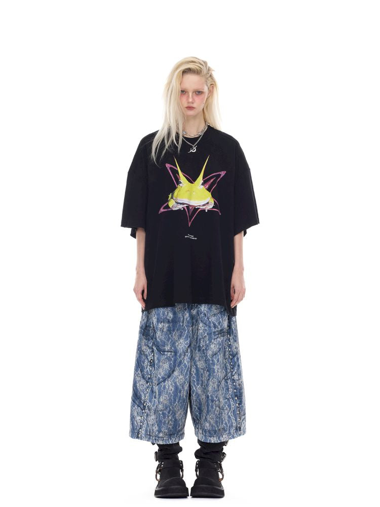Rock Frog Print Loose Fit T-Shirt【s0000012978】