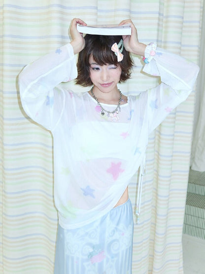 Mesh Long Sleeve Cover-Up T-Shirt【s0000017478】