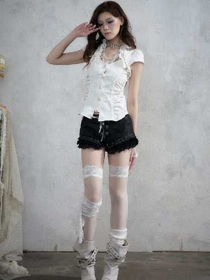 Vintage Court Lace Leather Shorts【s0000017862】