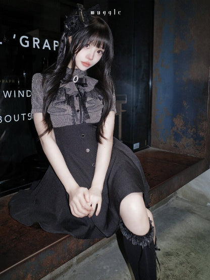 French Stripe Panel A-Line Dress【s0000016937】