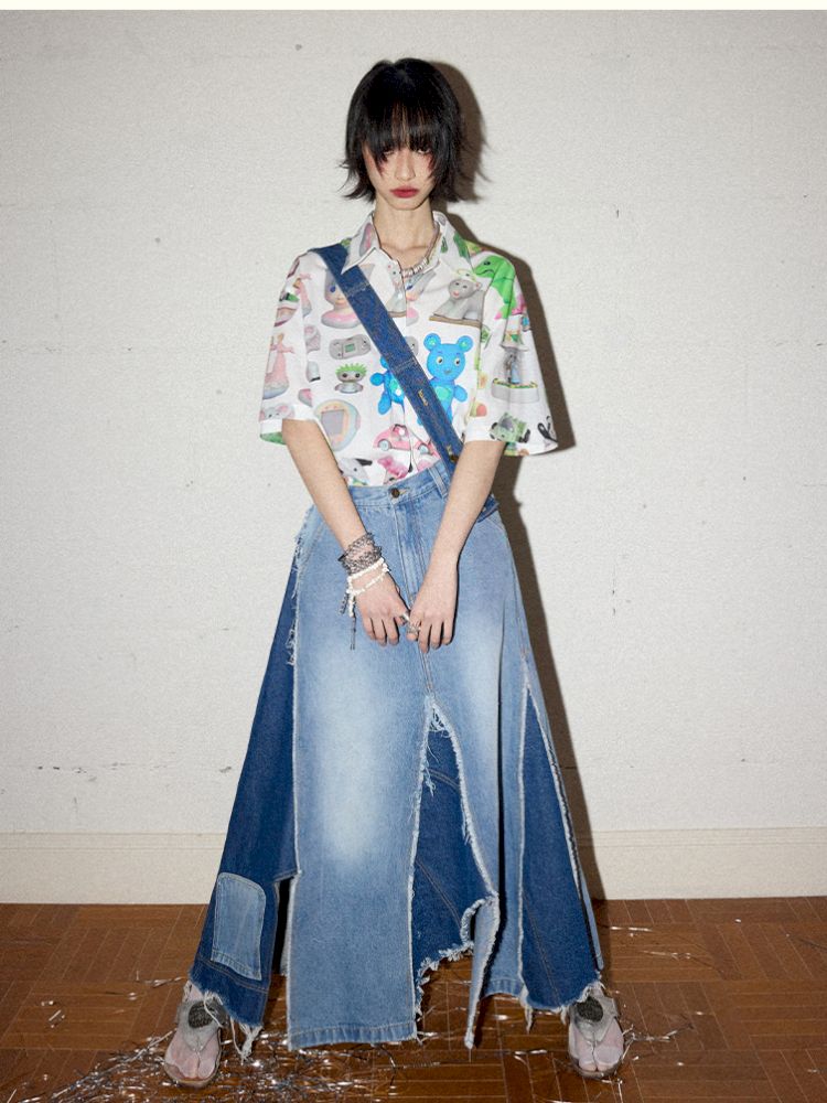 Irregular splicing denim back dress【s0000012431】