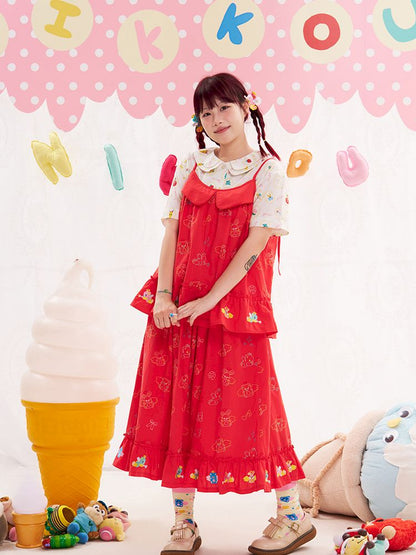 Animal Angel Heavy Embroidery Red Camisole Top【s0000013186】