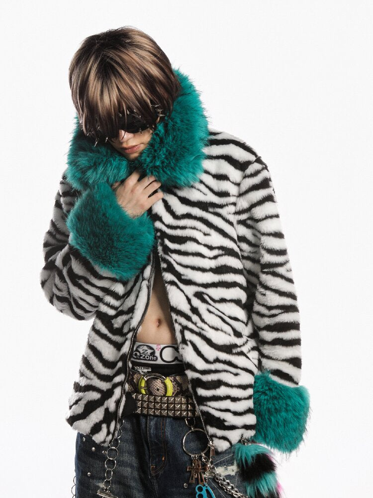 Zebra Print Furtive Faux Coat【s0000019277】