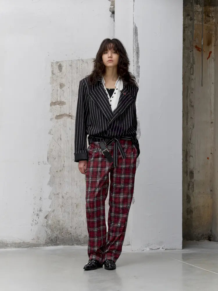 Pleated Plaid Casual Trousers【s0000014206】
