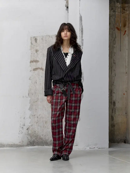 Pleated Plaid Casual Trousers【s0000014206】