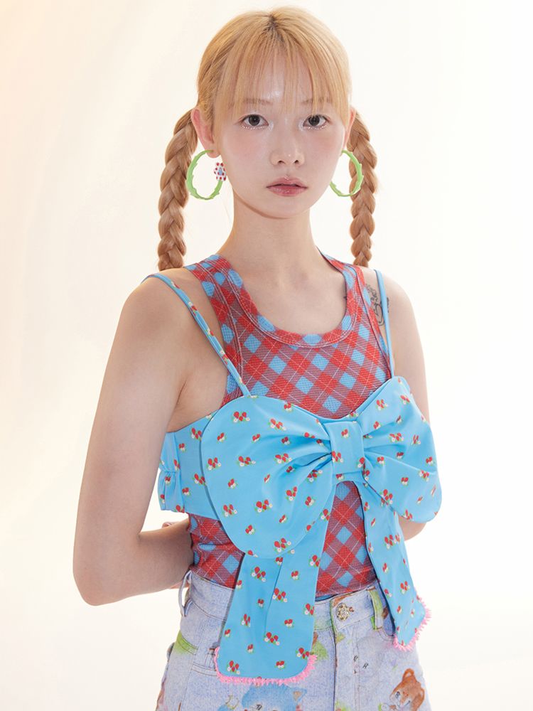 Bow Strawberry Blue Corset Camisole【s0000009777】