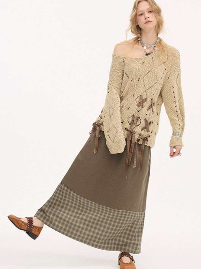 Turn-up Plaid Patchwork Skirt【s0000015408】