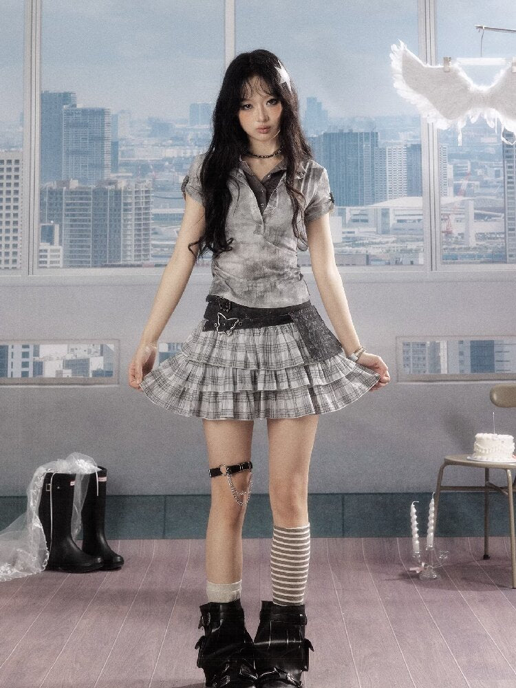 Plaid Gray High Waist Cake Skirt【s0000016528】