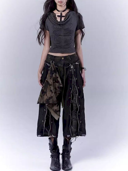 Openwork cross print lace T-shirt【s0000012847】