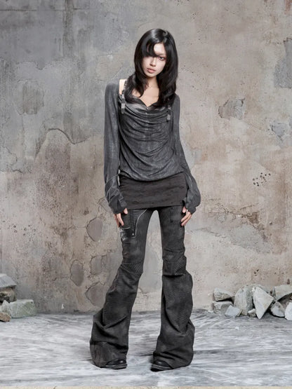 Off-Shoulder Ruffled Mid-Length Slimming Punk Top【s0000014124】