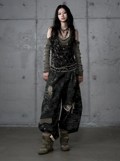 Off-Shoulder Long Sleeve Blouse【s0000014121】