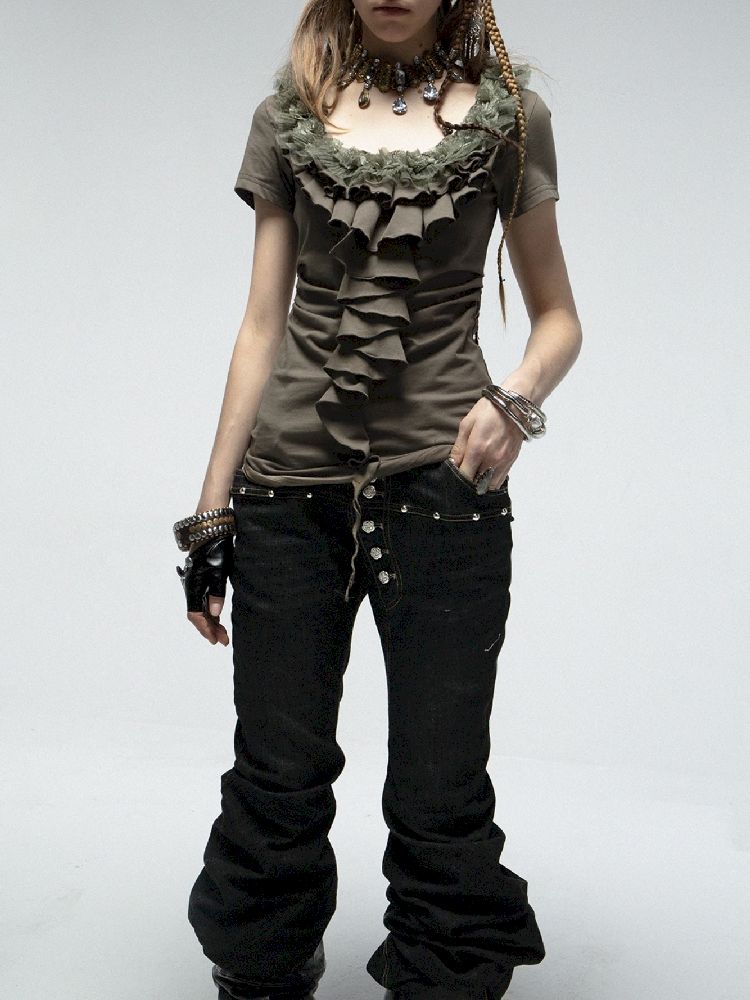 Multi-layer Lace Ruffle Slim T【s0000012213】