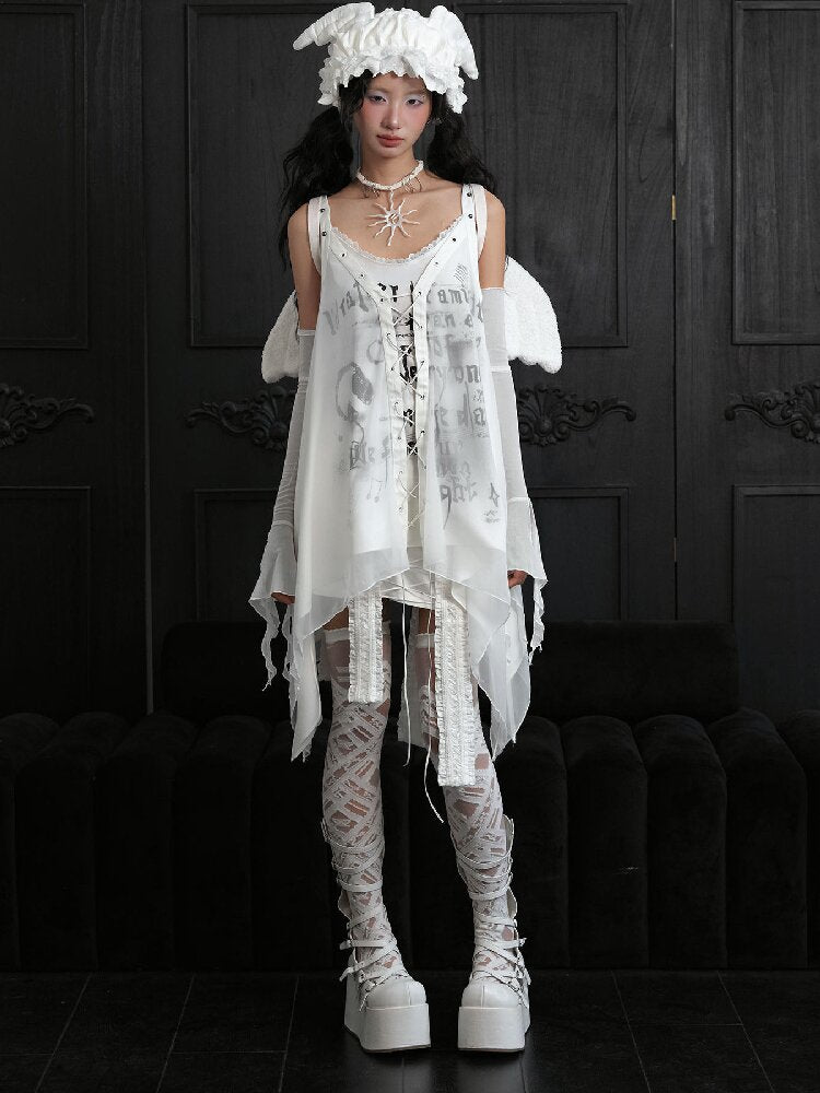 White Niche Punk Style Slip Dress【s0000018174】