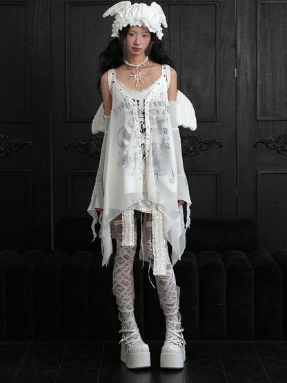 White Niche Punk Style Slip Dress【s0000018174】