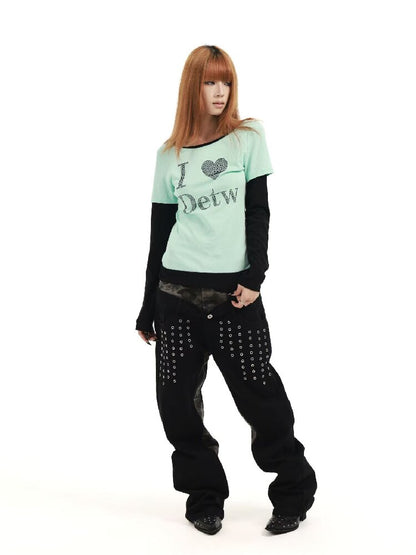 Fake Two-Piece Mint Green U-Neck T【s0000018360】