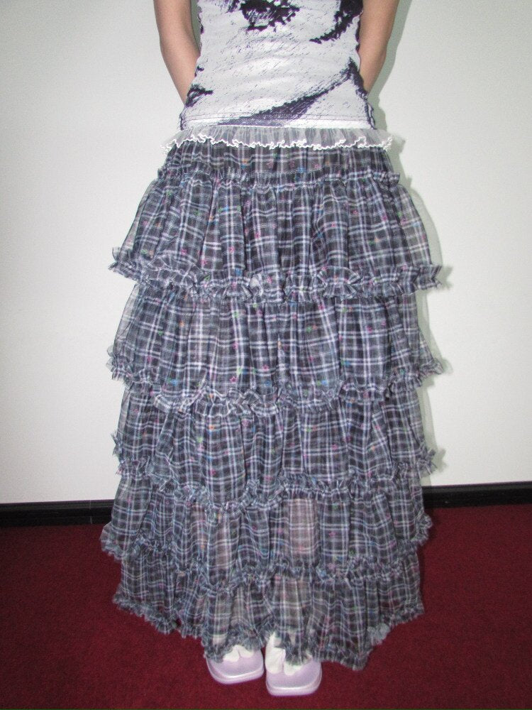 Star Check Heavy Mesh Long Skirt【s0000018655】