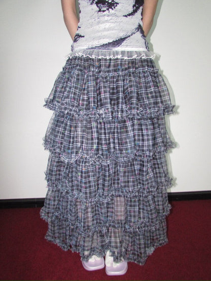 Star Check Heavy Mesh Long Skirt【s0000018655】