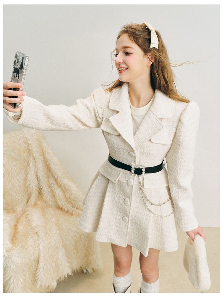 Pleated Waisted Tweed Jacket【s0000005281】