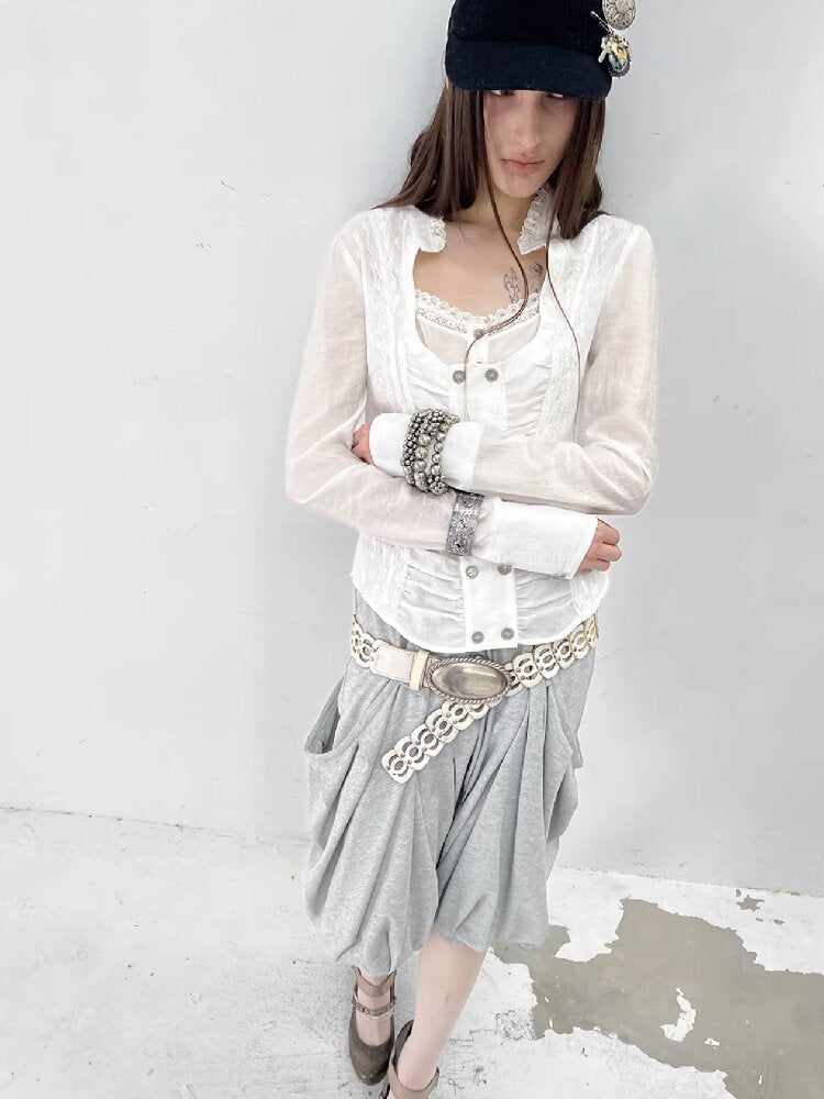 Vintage Lace Stitched Square Neck Shirt【s0000015910】