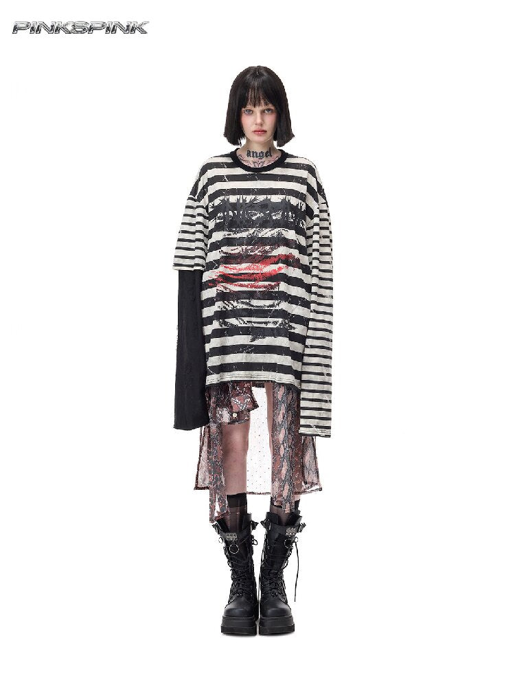 Shimmer Mesh Shirt Patchwork Skirt【s0000017719】