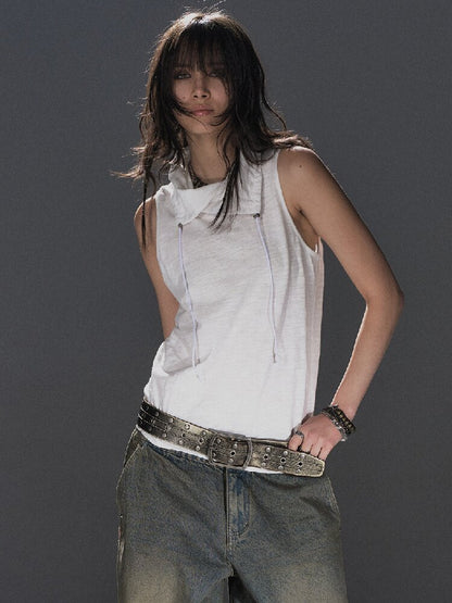 Drawstring Texture Sleeveless Vest【s0000016244】