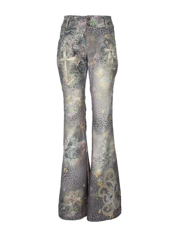 Leopard Cross Cotton Flared Pants【s0000018087】