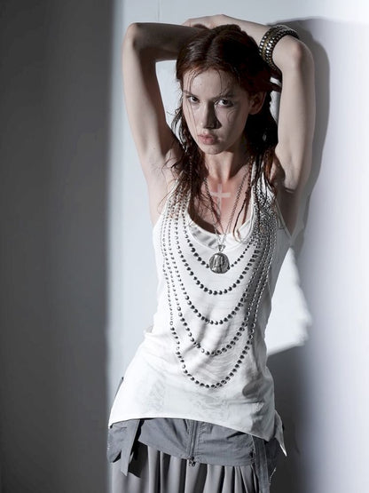 Irregular Print Metal Rivet Long Vest【s0000012830】