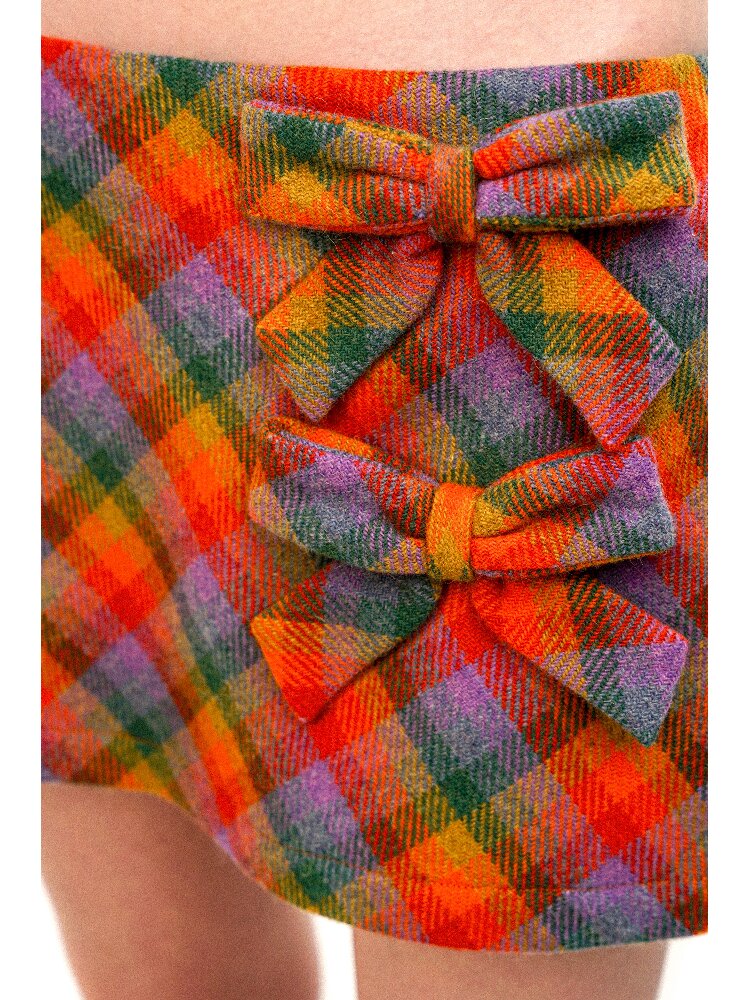 Pure Wool Colored Check Bow Skirt【s0000016089】