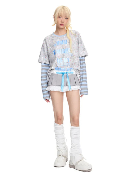 Bow-Tie Lace Two-Piece Style Pleated Skirt【s0000014089】