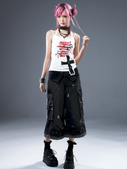 Denim Ripped Knee-Length Pants【s0000012942】