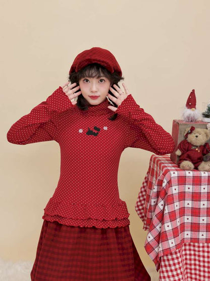 Polka Dot Puppy Lace Elastic Shirt【s0000015101】