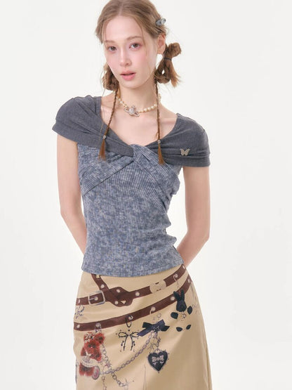 Flower Knot Butterfly Slim T-Shirt【s0000016606】