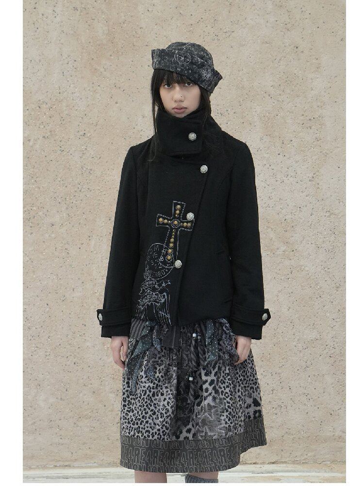 Vintage Cross Print Rivet Jacket【s0000018073】