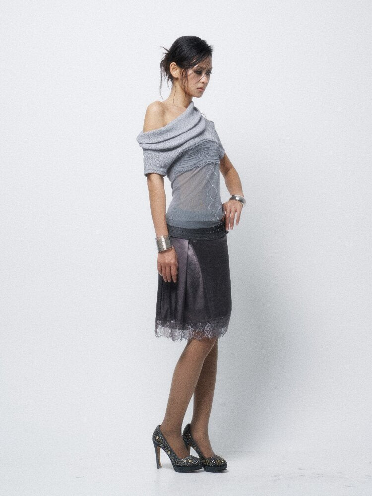 Stacked Neck Mesh Knitted T-Shirt【s0000016290】