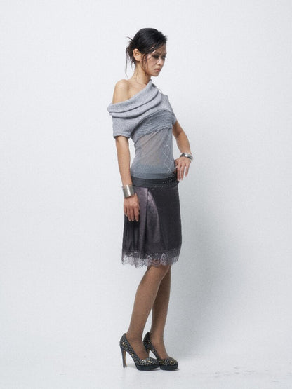 Stacked Neck Mesh Knitted T-Shirt【s0000016290】