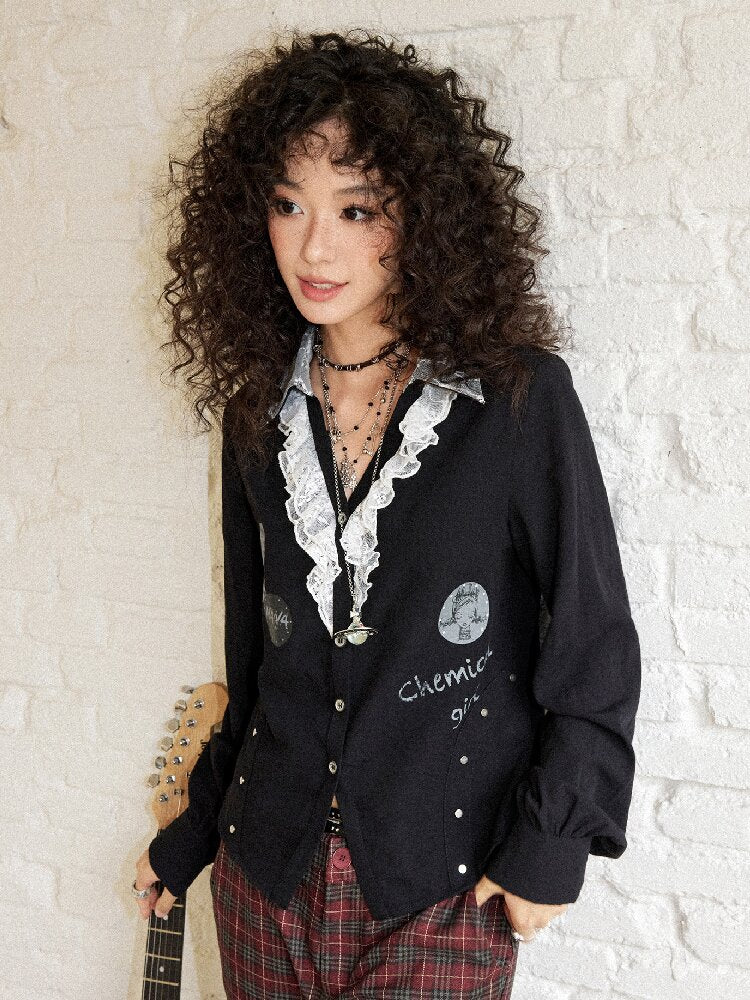 Punk-Style Lace Patchwork Shirt【s0000017895】