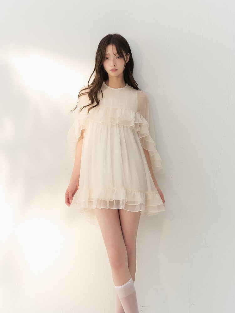 Glossy Tulle Vintage Cape Dress【s0000016874】
