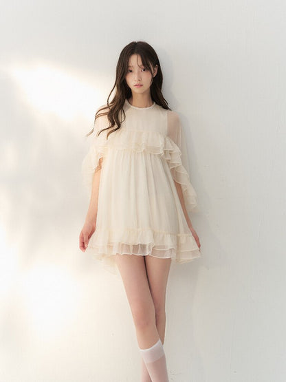 Glossy Tulle Vintage Cape Dress【s0000016874】
