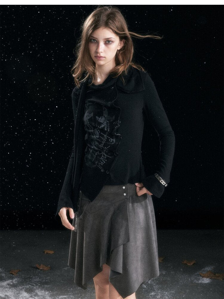 Mottled Graffiti Pleated Knit Top【s0000015552】