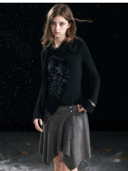 Mottled Graffiti Pleated Knit Top【s0000015552】